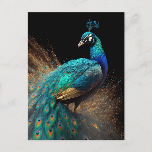 Gold Splatter Peacock Briefkaart (Voorkant)