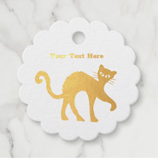 Gold Spooky Cat Arched Back Whiskers Bedankjes Labels (Voorkant)