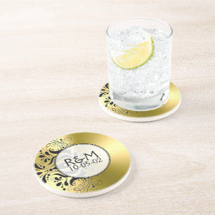 Gold Stainless Steel look Black Lace Accent Zandsteen Onderzetter