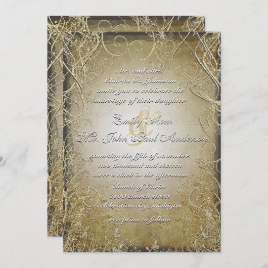 Gold-stalen en -bladeren op verbrand goudmetaalpap kaart (Voorkant / Achterkant)