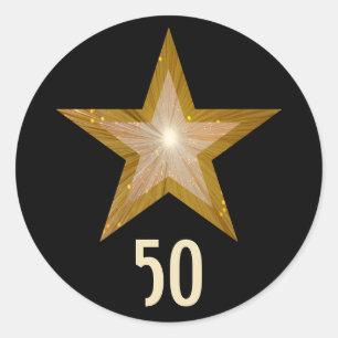 "Gold" Star "50" rond autocollant noir