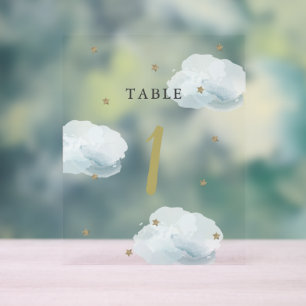 Gold Star & Blue Cloud Baby shower Numéro de table