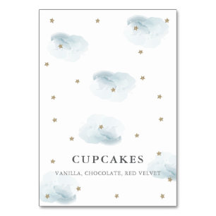 Gold Star & Blue Cloud Baby shower Place Card Kaart