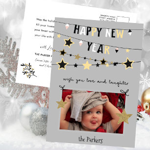 Gold Star Bunting Banner Nieuwjaarsfoto Feestdagenkaart
