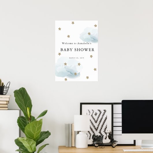 Gold Star & Cloud Twinkle Baby shower Affiche de b (Bureau à domicile)