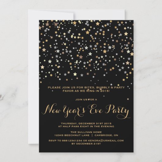 GOLD STAR CONFETTI NOUVEL AN'S EVE INVITATION (Devant)