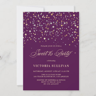 Gold Star Confetti Sweet Sixteen Feestuitnodiging Kaart