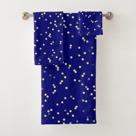 Gold Star Design op blauw Bad Handdoek (Insitu)