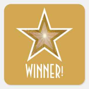 Gold Star 'GAGNANT' carré autocollant jaune