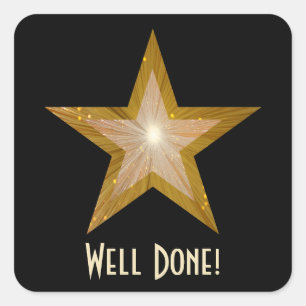 Gold Star 'Goed gedaan'. vierkante sticker zwart