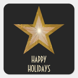 Gold Star 'Happy Holidays' vierkante sticker zwart