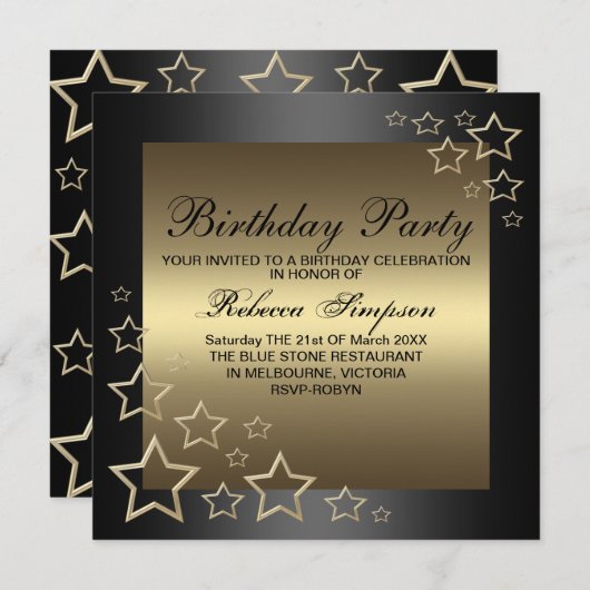 Gold Star Invitation d'anniversaire (Devant / Derrière)