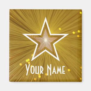 "Gold" Star 'Jouw naam' koelkast magneet vierkant