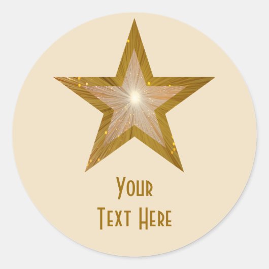 "Gold" Star 'Jouw tekst'-ronde sticker crème (Voorkant)