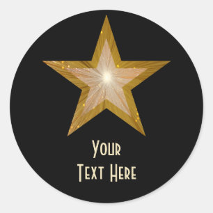 "Gold" Star 'Jouw tekst' ronde sticker zwart