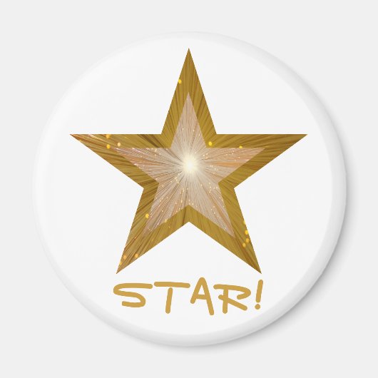 Gold Star koelkast 'STAR!' magneet rond wit (Voorkant)