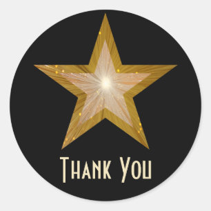 Gold Star "Merci" autocollant rond noir