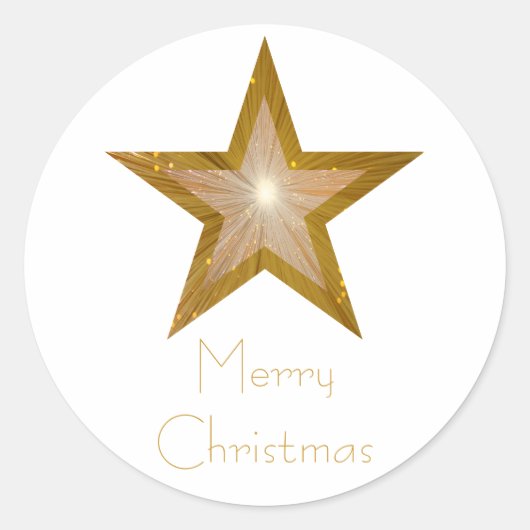 Gold Star 'Merry Kerstmis'-ronde sticker wit (Voorkant)