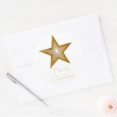 Gold Star 'Merry Kerstmis'-ronde sticker wit (Envelop)