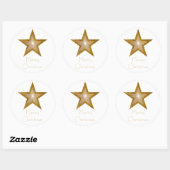 Gold Star 'Merry Kerstmis'-ronde sticker wit (Vel)