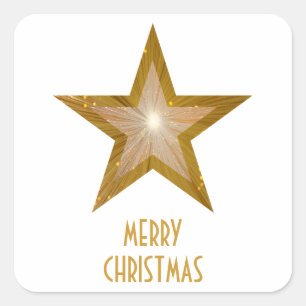 Gold Star 'Merry Kerstmis' vierkante sticker wit