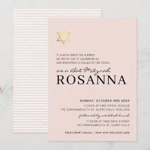 GOLD STAR moderne Bat Mitzvah minimal bord roze Kaart