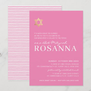 GOLD STAR moderne Bat Mitzvah minimal  roze Kaart