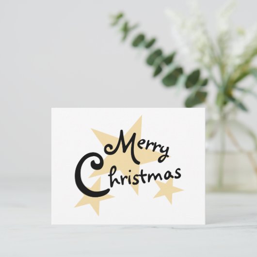 Gold Star op White Merry-kerstuitnodiging Uitnodiging Briefkaart (Staand voorkant)