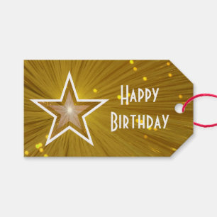 Gold Star-print Happy Birthday White tekst Cadeaulabel