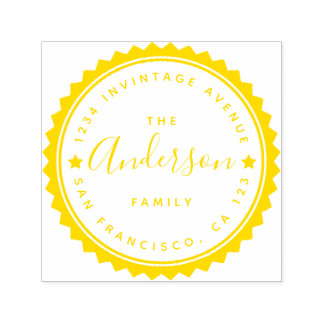 Gold Star & Script Round Typography Retouradres Zelfinktende Stempel