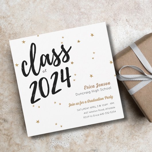 Gold Star Simple Graduation Party Invitation