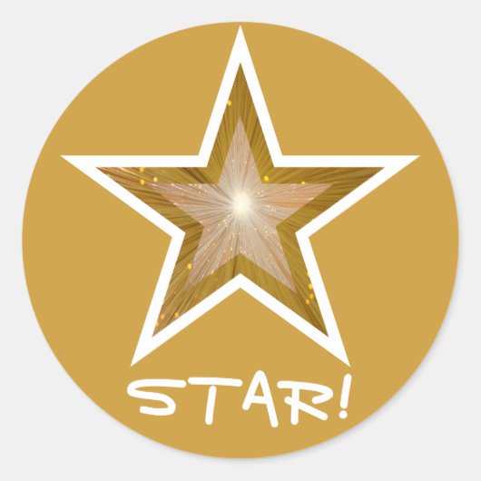 "Gold" Star 'STAR!' autocollant rond jaune (Devant)