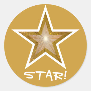 "Gold" Star 'STAR!' autocollant rond jaune