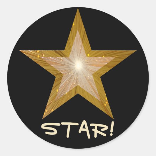 "Gold" Star 'STAR!' autocollant rond noir (Devant)