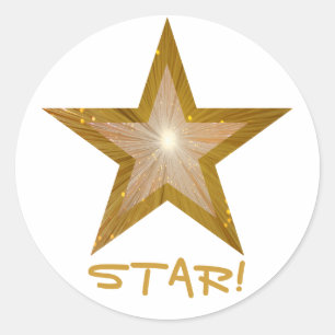 Gold Star 'STAR!' ronde sticker wit