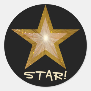 "Gold" Star 'STAR!" ronde sticker zwart