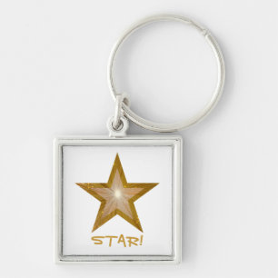 Gold Star 'STAR!' sleutelhanger vierkant wit