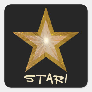 "Gold" Star 'STAR!" vierkante sticker zwart