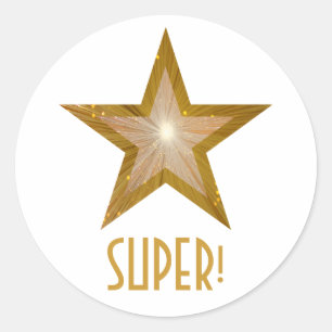 Gold Star 'SUPER', rond sticker wit
