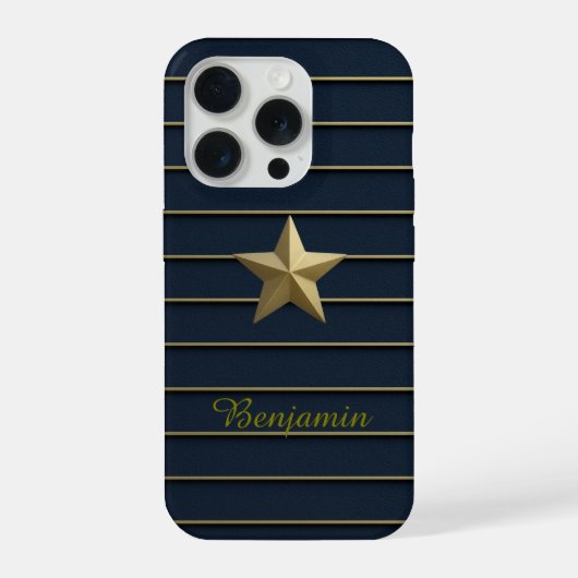 Gold Star sur Navy Blue iPhone 15 Pro Coque (Verso)