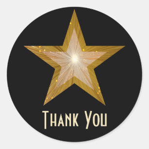 Gold Star "Thank You" ronde sticker zwart