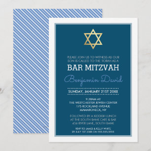 GOLD STAR VAN DAVID bar mitzvah modern simpel blau Kaart