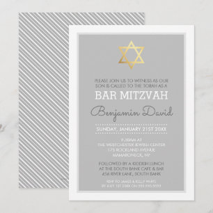 GOLD STAR VAN DAVID bar mitzvah modern simpel grij Kaart