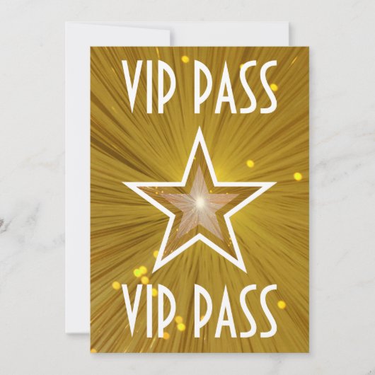 Gold Star 'VIP PASS'-uitnodiging wit Kaart (Voorkant)