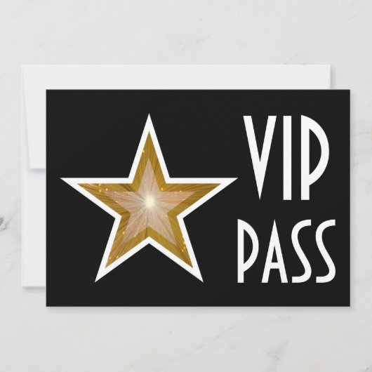 Gold Star 'VIP PASS'-uitnodiging zwart horizontaal Kaart (Voorkant)