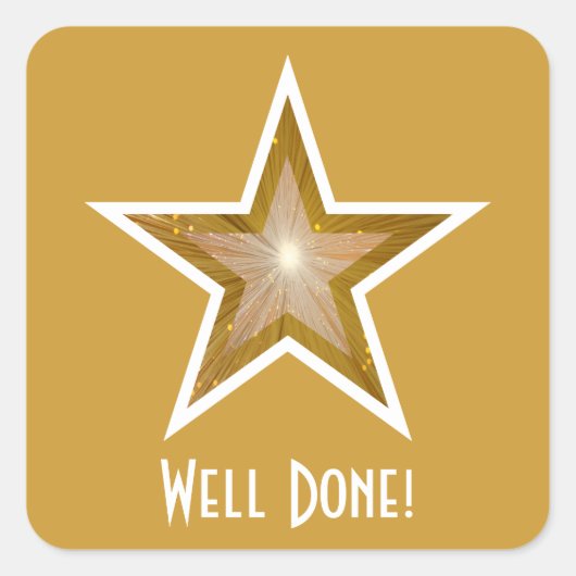 Gold Star 'Well Done' autocollant carré jaune (Devant)