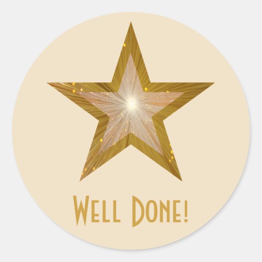 Gold Star 'Well done!' ronde sticker (Voorkant)