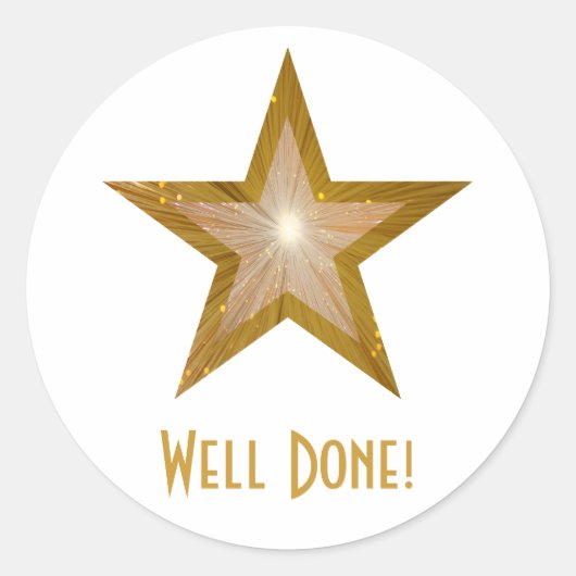 Gold Star 'Well done!' ronde sticker wit (Voorkant)