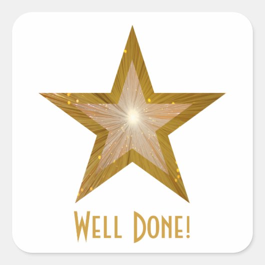 Gold Star 'Well Done' sticker carré blanc (Devant)