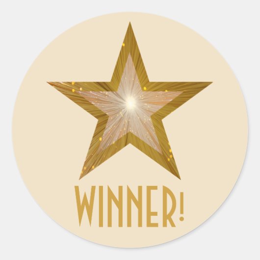 Gold Star 'WINNER!' ronde sticker (Voorkant)
